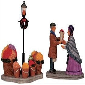 2001 Flower Vendor Set of 2 Christmas Village Figurines
