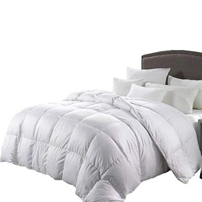 LUXURIOUS Full Size 1200 Thread Count Goose Down Alternative Comforter, 100 Percent Egyptian Cotton, 1200 TC, 750FP, 50Oz, Solid White Down Alt Comforter