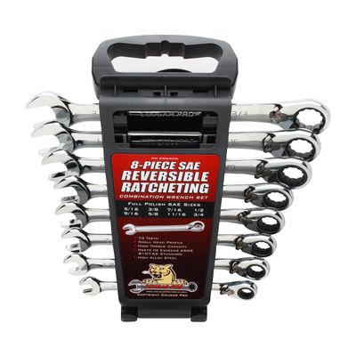 Cougar Pro E8SRCW SAE Full Polish Ratcheting Combination Wrench Set, 5/16" to 3/4" (8-Piece)