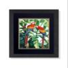 Two Scarlet Macaw Parrott Birds in Palm Tree Wall Picture B/G Matted 13x16 Framed Art Print view 1