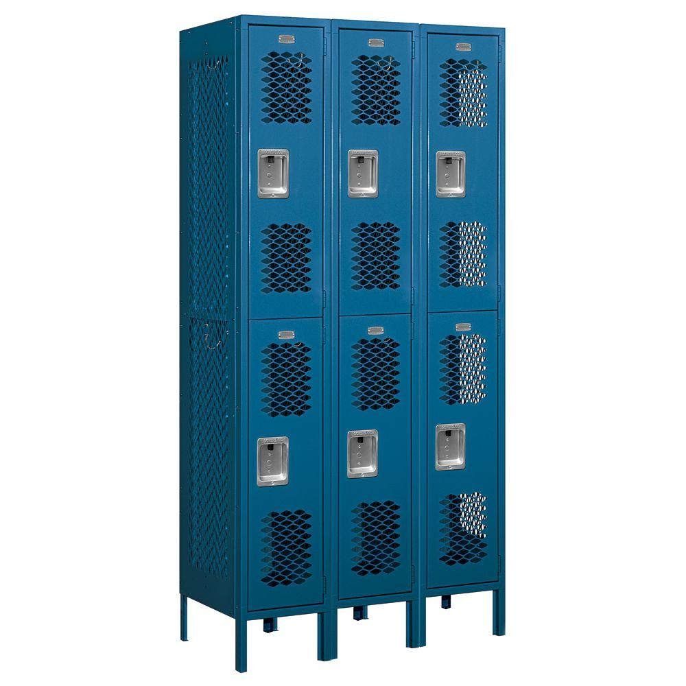 Salsbury Industries Assembled 2-Tier Vented Metal Locker with Three Wide Storage Units, 6-Feet High by 18-Inch Deep, Blue