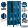 Salsbury Industries Assembled 2-Tier Vented Metal Locker with Three Wide Storage Units, 6-Feet High by 18-Inch Deep, Blue view 3