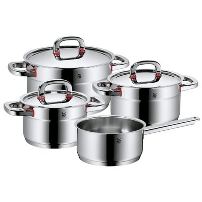 WMF Pot Set 4-Piece Premium One Inside Scale Steam Vent Made in Germany Cool+ Technology Metal Lid Cromargan Stainless Steel Polished Suitable for Induction Hobs Dishwasher-Safe