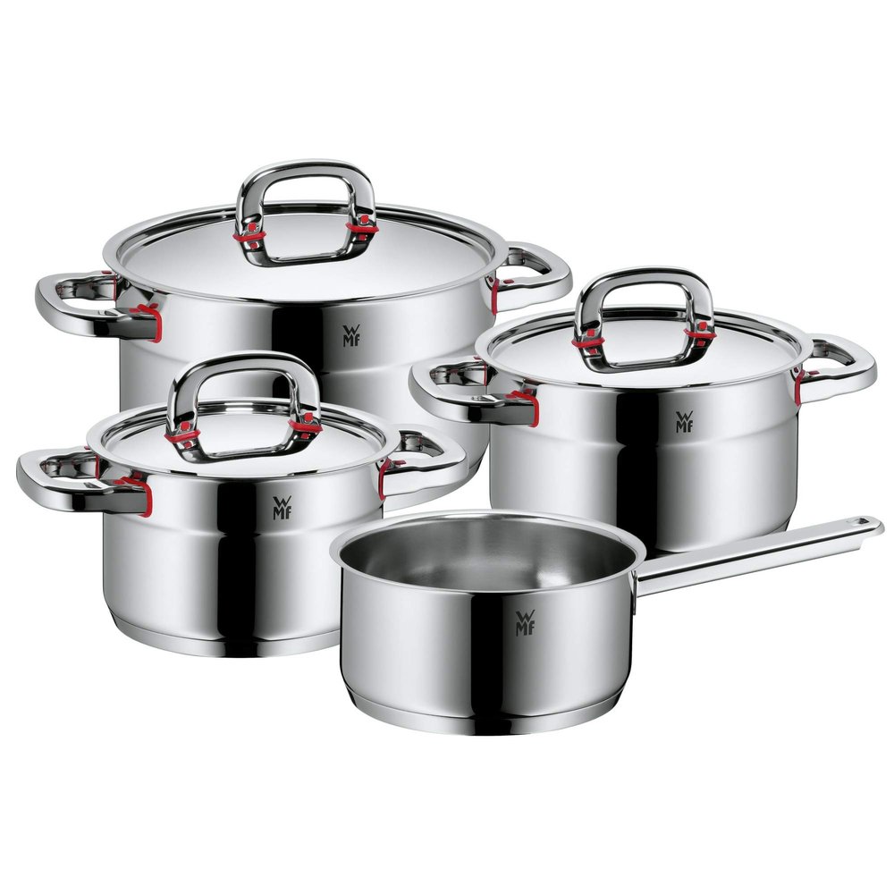 WMF Pot Set 4-Piece Premium One Inside Scale Steam Vent Made in Germany Cool+ Technology Metal Lid Cromargan Stainless Steel Polished Suitable for Induction Hobs Dishwasher-Safe