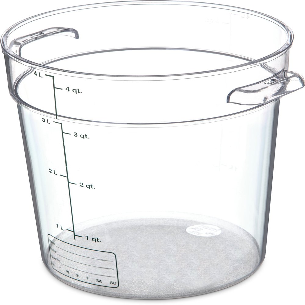 Carlisle FoodService Products Storplus Round Food Storage Container with Stackable Design for Catering, Buffets, Restaurants, Polycarbonate (Pc), 4 Quart, Clear, (Pack of 12)