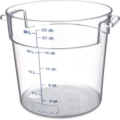Carlisle FoodService Products Storplus Round Food Storage Container with Stackable Design for Catering, Buffests, Restaurants, Polycarbonate, 22 Quarts, Clear, (Pack of 6)