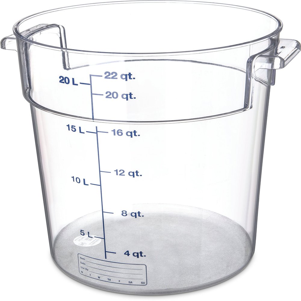 Carlisle FoodService Products Storplus Round Food Storage Container with Stackable Design for Catering, Buffests, Restaurants, Polycarbonate, 22 Quarts, Clear, (Pack of 6)