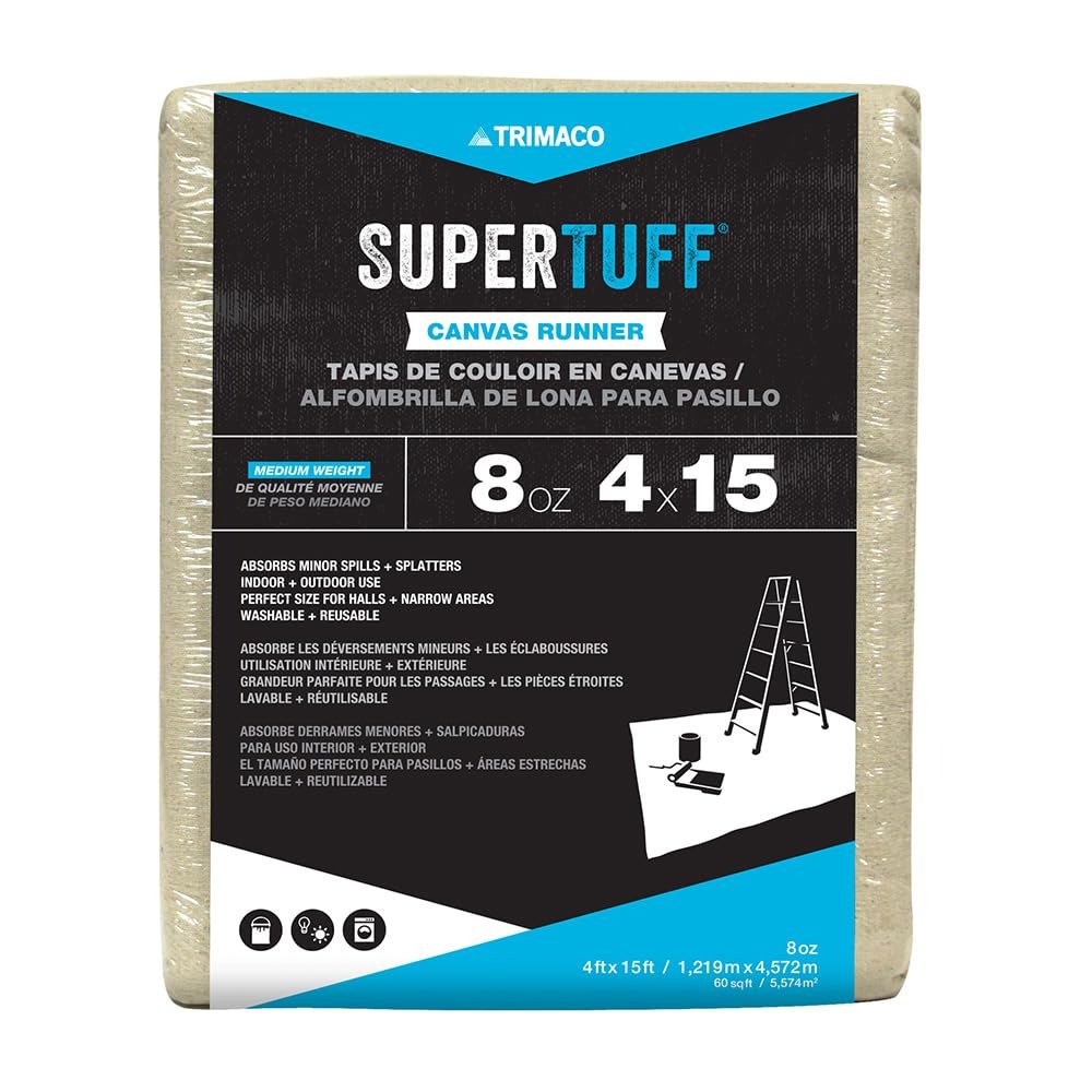 Canvas Runner Drop Cloth, 8 oz, 415 ft Heavy-Duty Floor & Surface Protection for Hallways, Painting, Remodeling & Construction