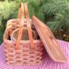 Amish Handmade Square Double Pie Carrier Basket with Two Swinging Handles, a Wooden Tray, and a Lid, 11 1/2" Length X 11 1/2" Width X 7 1/2" Height. Also Called Pie Tote, Pie Taker, Pie Holder, Pie Plate Holder. Whatever You Call It, It Is a Beautifu view 3