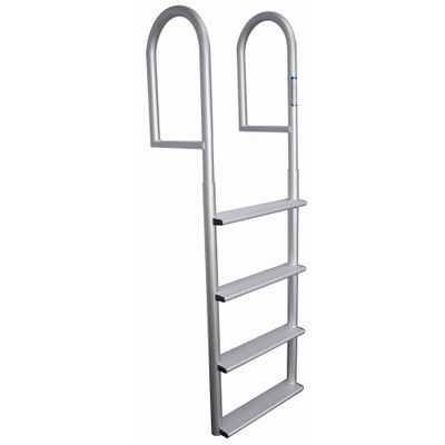 JIF Marine Stationary Dock Ladder, 4-Step Aluminum Dock Ladder with Extra-Wide 4 in Non-Slip Steps, Anodized Finish, 750 lb Capacity for Fixed Docks, Piers and Seawalls