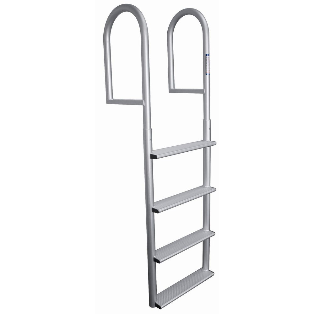 JIF Marine Stationary Dock Ladder, 4-Step Aluminum Dock Ladder with Extra-Wide 4 in Non-Slip Steps, Anodized Finish, 750 lb Capacity for Fixed Docks, Piers and Seawalls