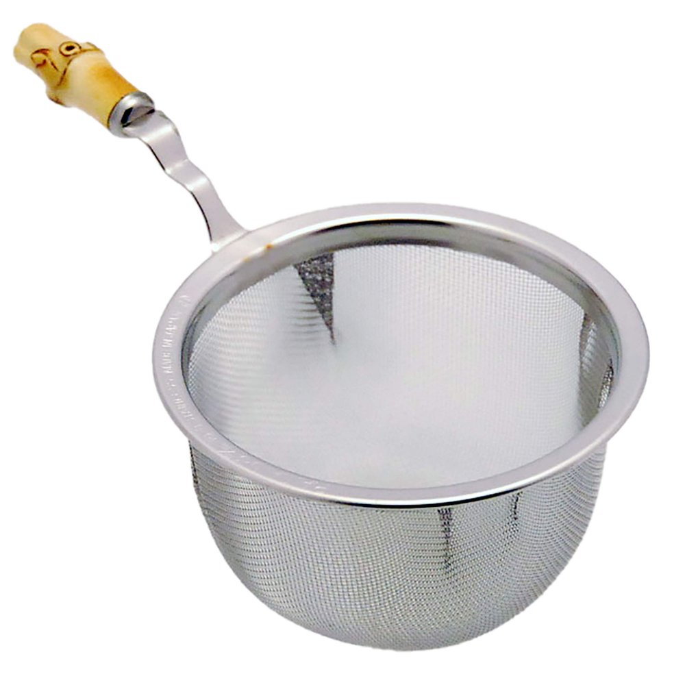 eve-mode 18-8 stainless steel tea strainer with genuine bamboo handle 55-40 size 55mm depth 40mm