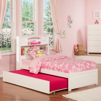 AFI Newport Twin Size Platform Bed with Footboard & Twin Trundle in White