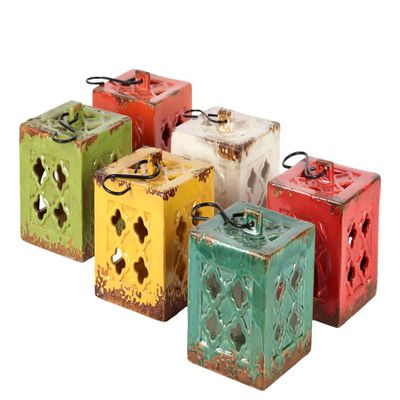 Urban Trends Collection UTC62345 Ceramic Square Oil Lamp, Large, Set of 6