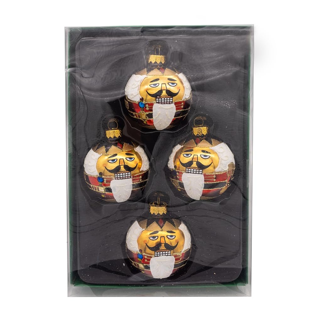 Kurt Adler 65MM Glass Nutcracker Design Ball Ornaments, 4-Piece Box