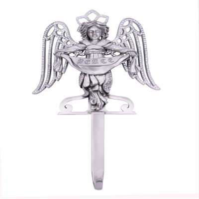 liberty Pewter Angel with Peace Banner Christmas Stocking Holder with Austrian Crystals Made in USA