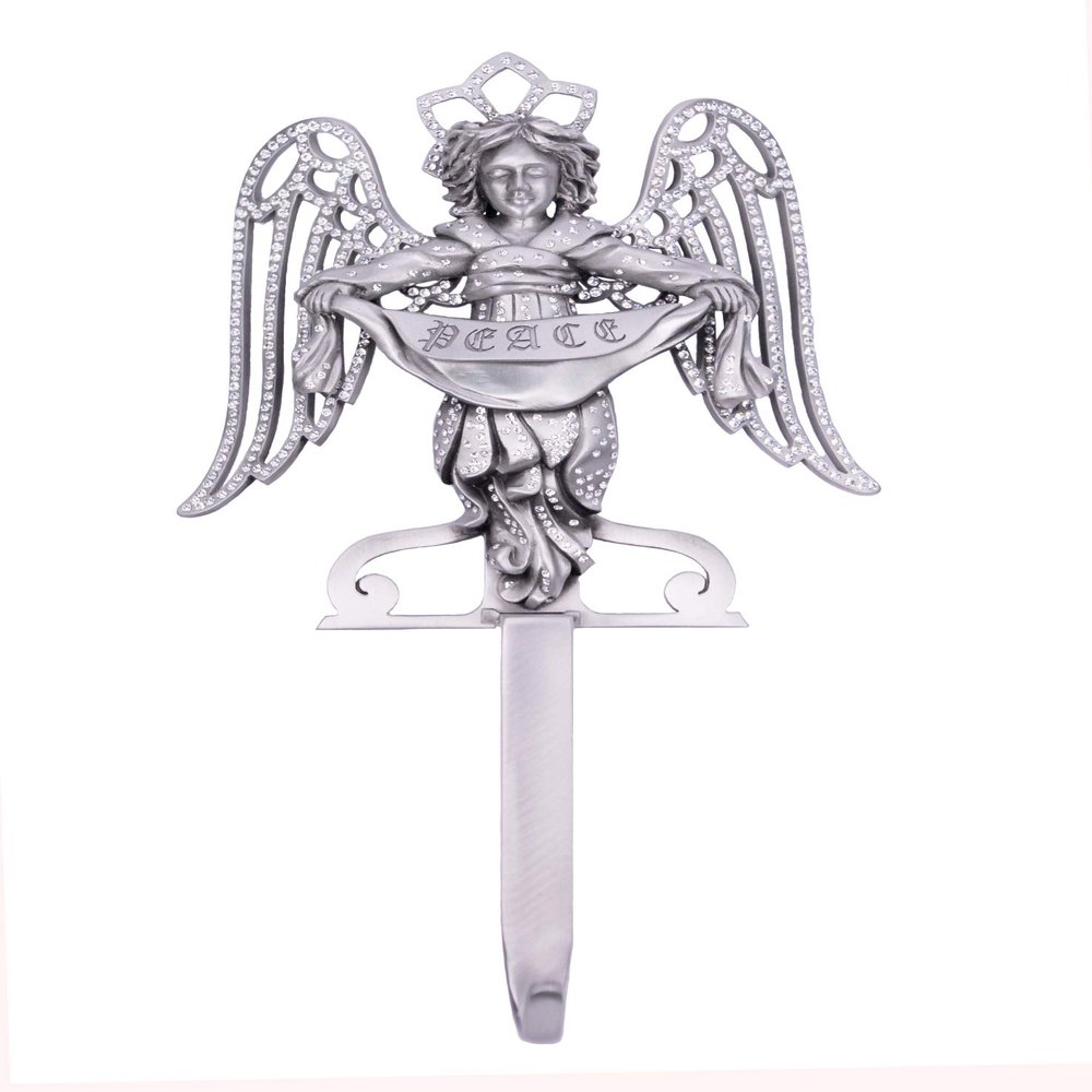 liberty Pewter Angel with Peace Banner Christmas Stocking Holder with Austrian Crystals Made in USA