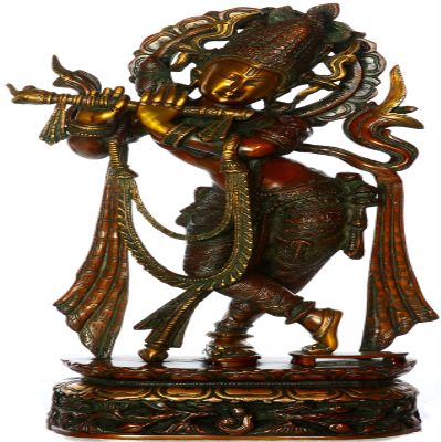 Fluting Krishna in Tribhanga - Brass Sculpture