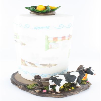 Dairy Cow Paper Towel Holder - Decorative Flower / Farm Cow Patty Clean Up