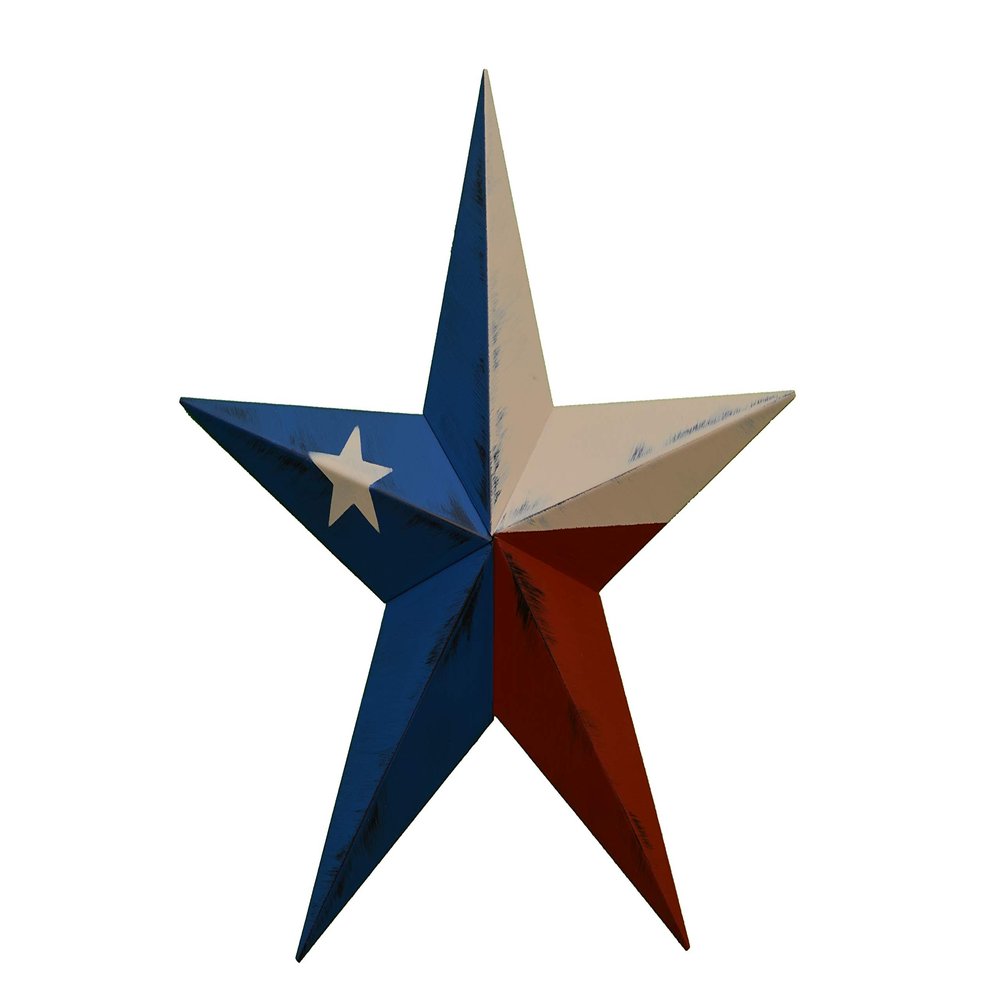 40 Inch Rustic Texas Flag Barn Star Made with Galvanized Metal to Prevent Rusting. Amish Hand Made Your Source for Heavy Duty Metal Tin Barn Stars and Primitive Style Stars for Your Country Crafts and Home and Garden Decor. American Handcrafted - Mad