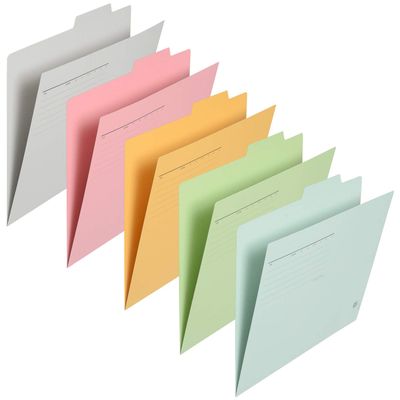 Plus 87-120 Individual Folders, Recycled Paper, A4-E, Blue, Green, Yellow, Pink, Gray