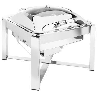 Eastern TableTop 3944GS Mid/Max P2 Induction Chafer 6 qt Square Stainless Steel W/Hinged Glass Dome Cover & Stand
