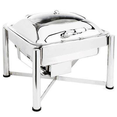 Eastern Tabletop 3954GS Induction Chafer - 6 Quart, Square, Stainless Steel with Hinged Glass Dome Cover Lid Chafing Dish - Attractive Design, Perfect for Weddings, Parties, and Buffets