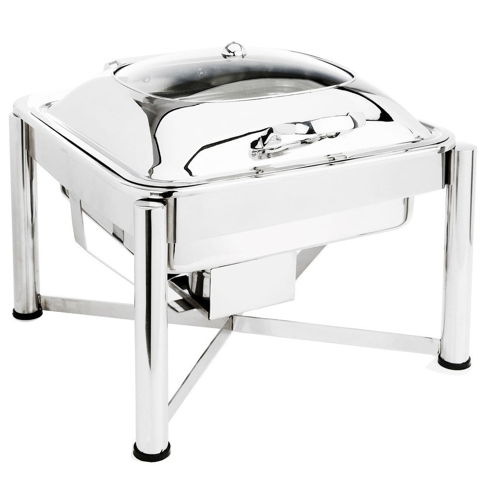 Eastern Tabletop 3954GS Induction Chafer - 6 Quart, Square, Stainless Steel with Hinged Glass Dome Cover Lid Chafing Dish - Attractive Design, Perfect for Weddings, Parties, and Buffets