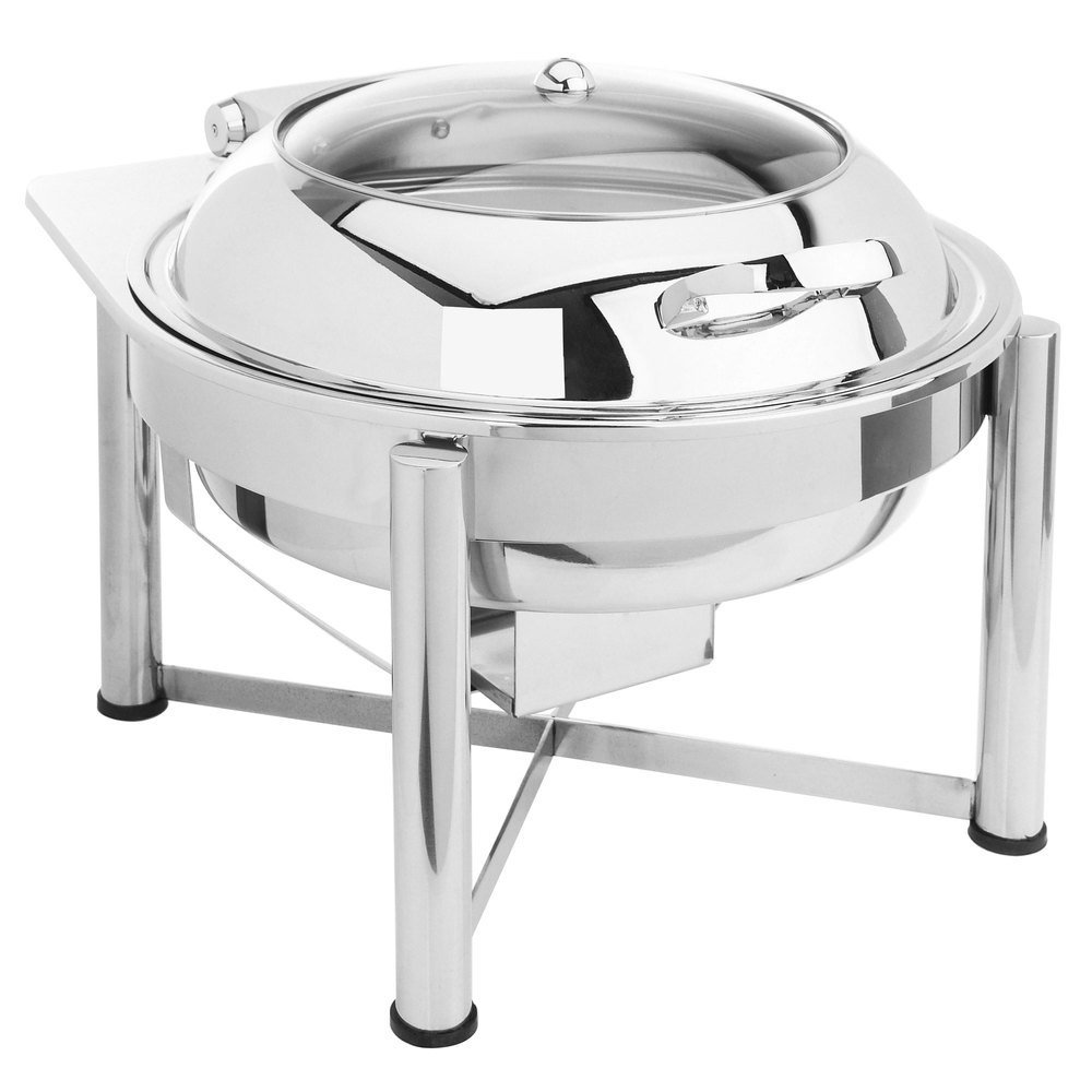Eastern Tabletop 3958GS Induction Chafer - 6 Quart, Round, Stainless Steel with Hinged Glass Dome Cover Lid Chafing Dish - Attractive Design, Perfect for Weddings, Parties, and Buffets