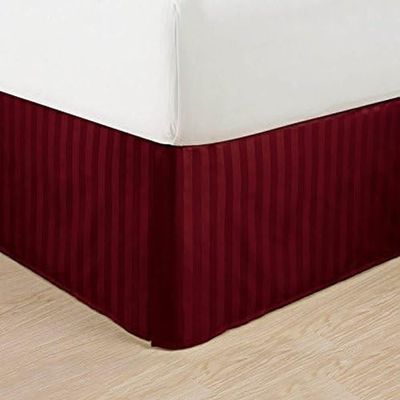 Luxurious Hotel Quality Weave Stripe Bed Skirt - Pleated Tailored 14" Drop and Colors, King, Burgundy