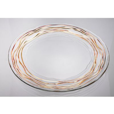 12-1/2 Inch Glass Charger Plate with Gold Wavy Leaf Border