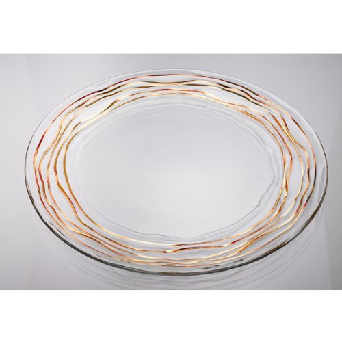 12-1/2 Inch Glass Charger Plate with Gold Wavy Leaf Border
