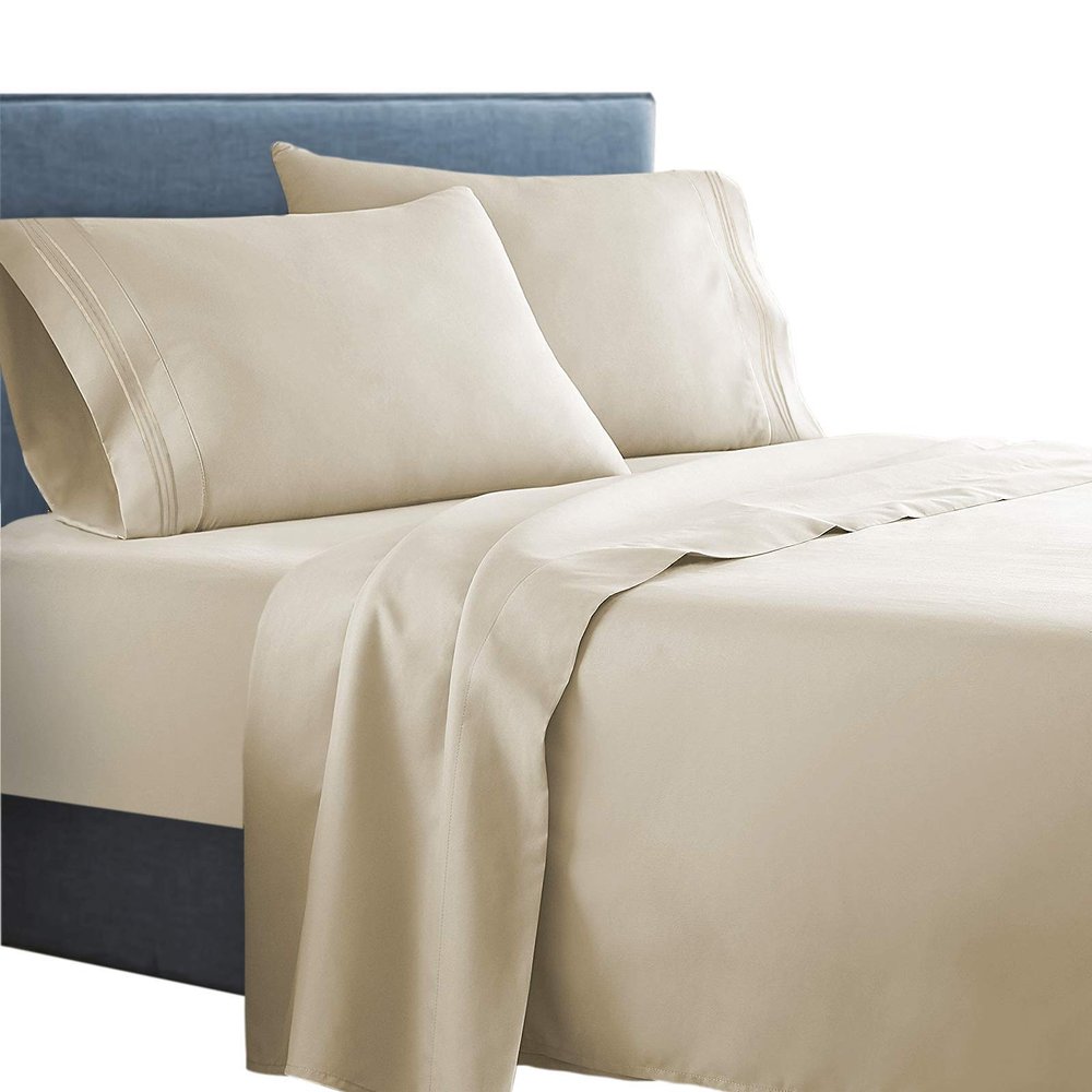 Clara Clark  Supreme 1500 Collection 4pc Bed Sheet Set - King Size, Beige Cream