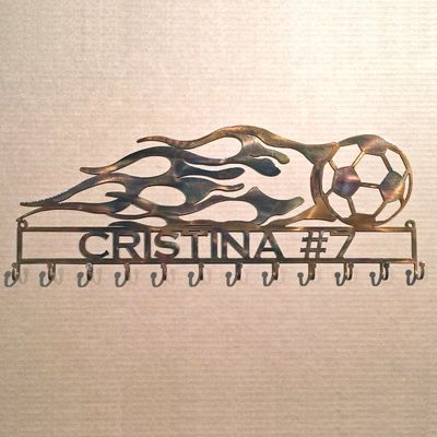 Flames on a Soccer Ball with Custom Text Box and 12 Hooks (H20)