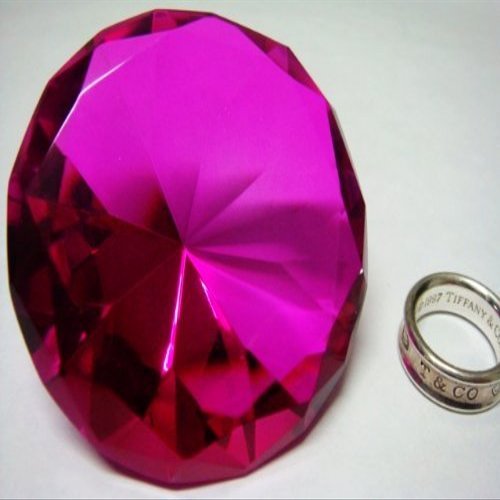Small Hot Pink Glass Crystal Diamond Shaped Paperweight 2.25"
