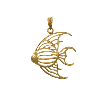 14k Yellow Gold Nautical Charm Pendant, Angelfish, Cut-Out