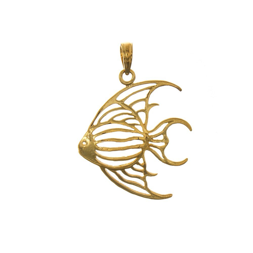 14k Yellow Gold Nautical Charm Pendant, Angelfish, Cut-Out