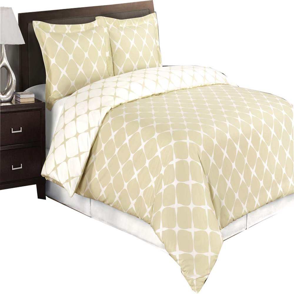 8PC Bloomingdale Beige and Ivory Queen Size Bed in a Bag Set Include: 3pc Duvet Cover Set + 4pc Sheet Set+ 1pc Down Alternative Comforter