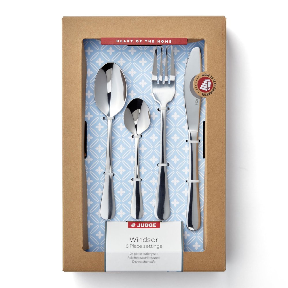 Judge Windsor 24 Piece 18/0 Stainless Steel Cutlery Set for 6 People, Knife, Fork, Spoon and Teaspoon