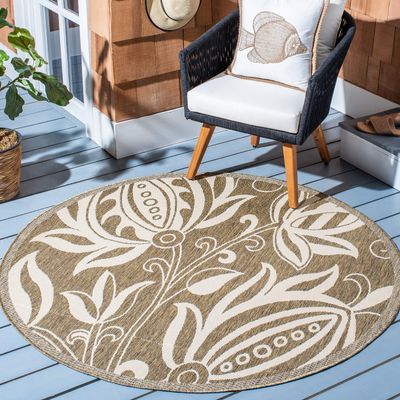 SAFAVIEH Washable Rug Outdoor Courtyard Collection - 7'10" Round, Brown & Natural, Non-Shedding & Easy Cleaning, Ideal for Patio, Backyard, Mudroom (CY2961-3009)