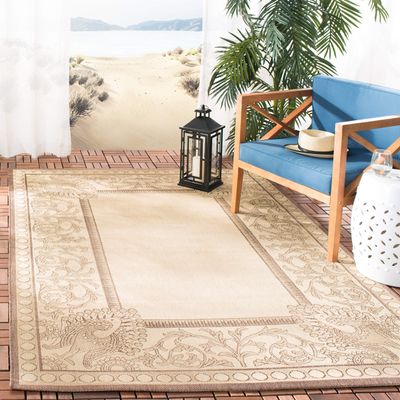 SAFAVIEH Washable Rug Outdoor Courtyard Collection - 7'10" Square, Natural & Chocolate, Non-Shedding & Easy Cleaning, Ideal for Patio, Backyard, Mudroom (CY2965-3401)