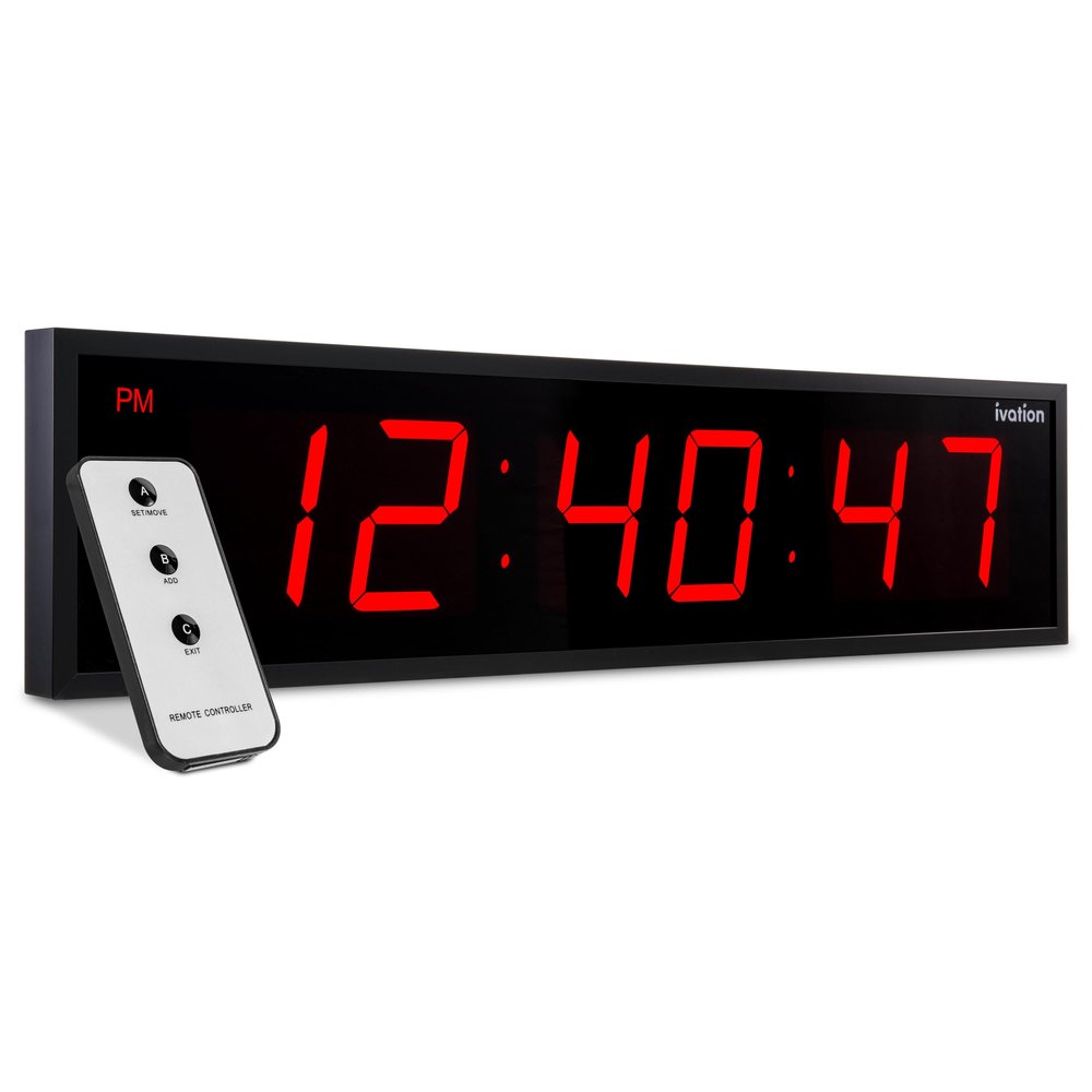 Ivation Oversized Large Digital Wall Clock - Big LED Digital Clock w/Large Display, Shelf or Wall Mount (36 Inch - Red) 6 Brightness Levels | Time Memory | Remote, Mounting Holes & Hardware