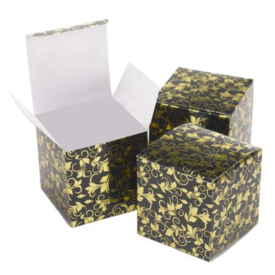 Hortense B. Hewitt Foil Patterned Favor Boxes Wedding Accessories, Black and Gold, Set of 25