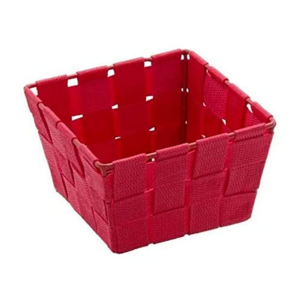 WENKO Adria Square Bathroom Mini-Basket, Polypropylene, Red, 14 x 14 x 9 cm