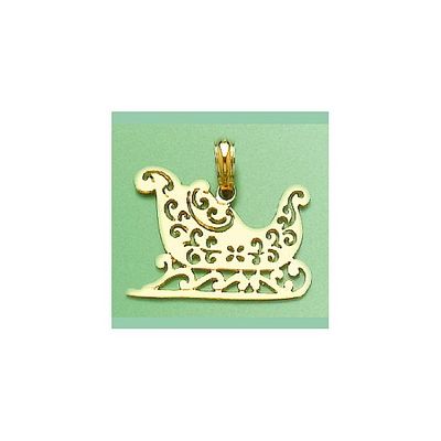 14k Yellow Gold Holiday Charm Pendant, Christmas Sleigh Cut-out