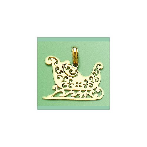 14k Yellow Gold Holiday Charm Pendant, Christmas Sleigh Cut-out