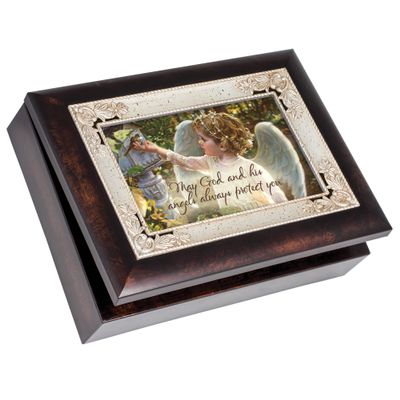 Cottage Garden May God and His Angels Burlwood Jewelry Music Box Plays Amazing Grace