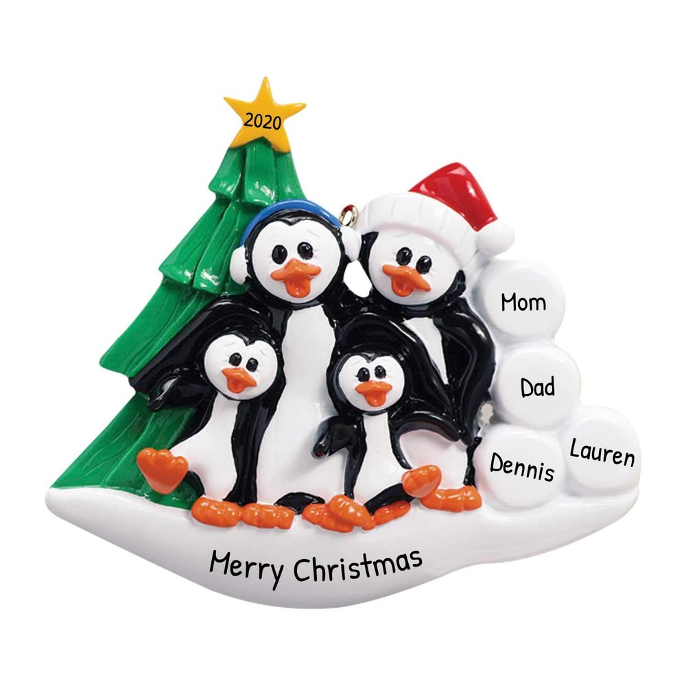 3D Penguin Family of 4 Christmas Ornament 2025 Personalized Family Christmas Ornaments 2025 | Winter Snowballs Personalized Tree Ornaments Customizable Gifts Xmas Tree Penguins of Four Ornament