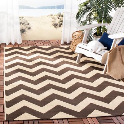 SAFAVIEH Washable Rug Outdoor Courtyard Collection - 6'7" x 9'6", Dark Brown, Non-Shedding & Easy Cleaning, Ideal for Patio, Backyard, Mudroom (CY6244-204)