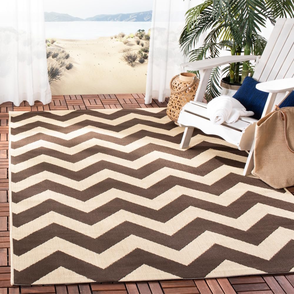 SAFAVIEH Washable Rug Outdoor Courtyard Collection - 6'7" x 9'6", Dark Brown, Non-Shedding & Easy Cleaning, Ideal for Patio, Backyard, Mudroom (CY6244-204)